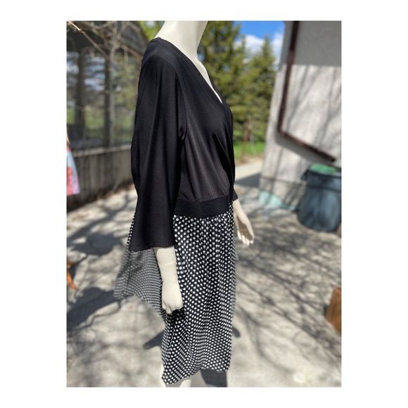Lane Bryant Surplice Midi Dress Jersey Chiffon Black Grey Polkadot Sz 22 - Picture 7 of 7
